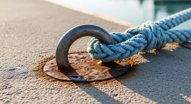 Close-up of dock rope tied securely.