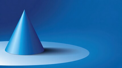 Fototapeta premium Blue cone on gradient oval, standing alone against a shaded royal-blue background