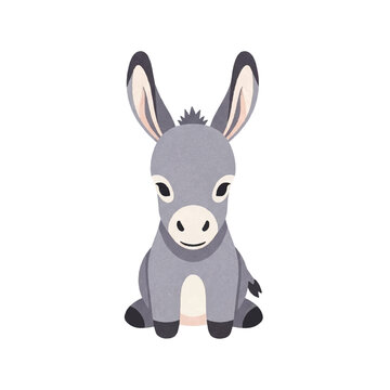 Cute Cartoon Donkey Sitting Alone.