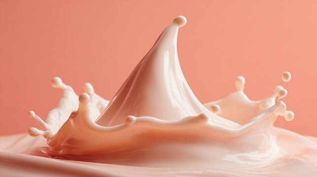 Close up capturing slight melting of cream under warm light, pastel coral background, soft highlights