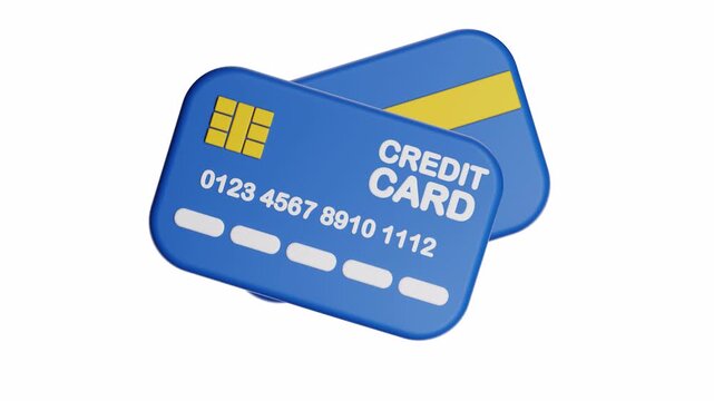 3d looping ui icon blue credit card with a gold chip and numbers suitable for financial, banking, payment, money, shopping, security concepts. Business finance.