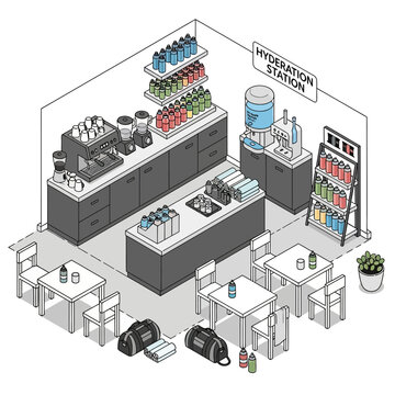 Hydration Station Refreshment Counter Setup.