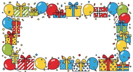 Obraz premium Colorful birthday celebration frame with gifts balloons and confetti isolated design