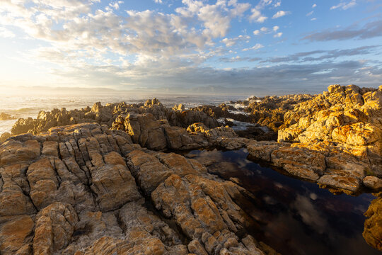 sunset over beautiful Walker Bay from DeKelders, South Africa