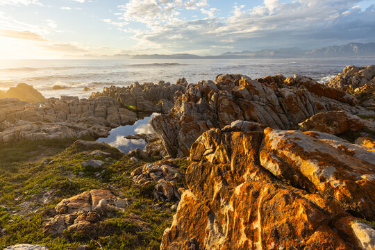 sunset over beautiful Walker Bay from DeKelders, South Africa