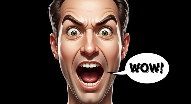 Man Shouting Wow Expression Close Up Portrait.