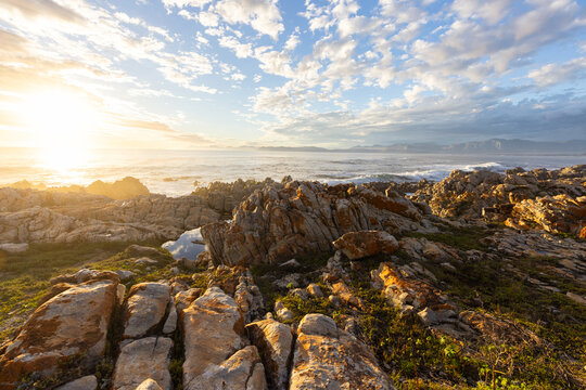 sunset over beautiful Walker Bay from DeKelders, South Africa