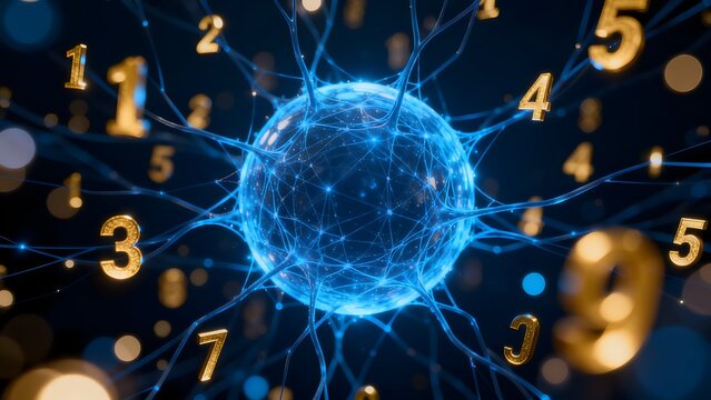 Blue sphere with glowing numbers and connections
