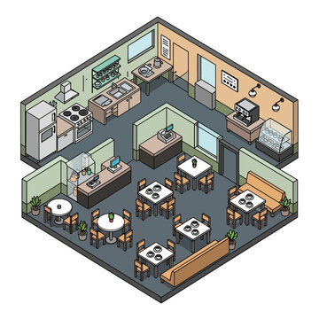 Cafeteria Food Service Dining Area Interior.