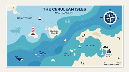 The Cerulean Isles nautical map illustration. © Abhinaya Project
