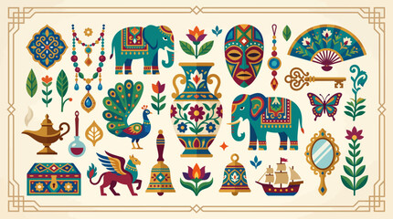 Colorful illustration of various decorative items. © Abhinaya Project