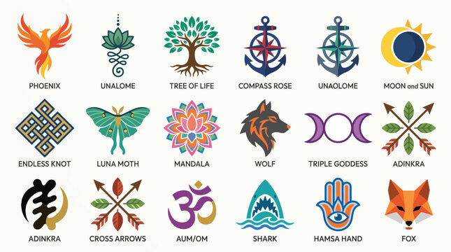 Collection of symbolic spiritual and mystical icons.