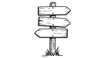 Wooden Signpost, Directional Signs, Vintage Illustration, Black and White Vector © Shabana
