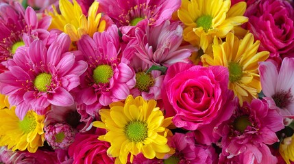 Naklejka premium Vibrant pink and yellow flowers bouquet for mother’s day greeting