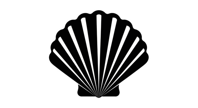 Black scallop shell icon, vector seashell symbol, ocean seafood emblem, shell shape silhouette