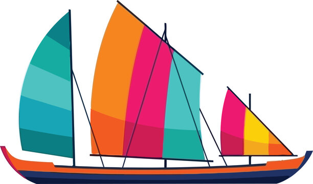 Vibrant traditional Filipino sailboat with colorful striped sails sailing on the tropical sea.