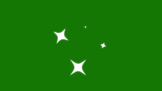 Sparkling stars animation, vector glowing star light effect, glow twinkle movement timeline, energy explosion video, glitter sparkle twinkling star animation, night sky on green screen background. 4K
