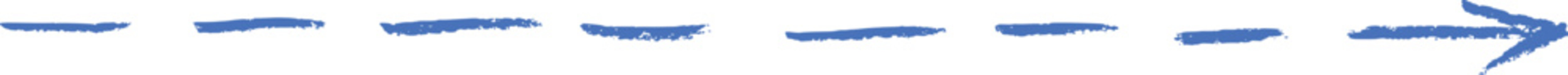 Single hand drawn blue dashed arrow pointing right isolated on transparent background