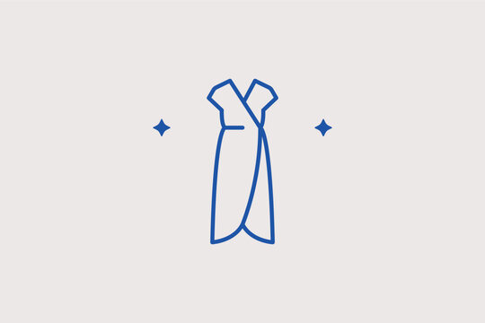 Wrap dress line icon for flattering silhouettes and versatile fashion. Stylish vector illustration for office-to-evening style guides and feminine apparel shops.