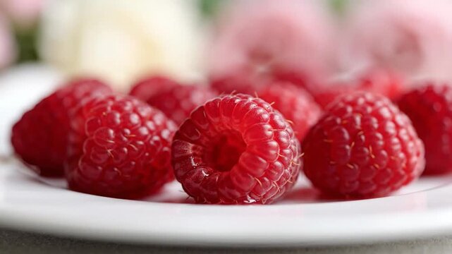 Plump Ruby Red Raspberries Freshly Picked for Eating
