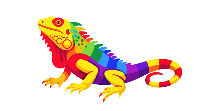 Colorful Rainbow Iguana Lizard Reptile Illustration on White Background
