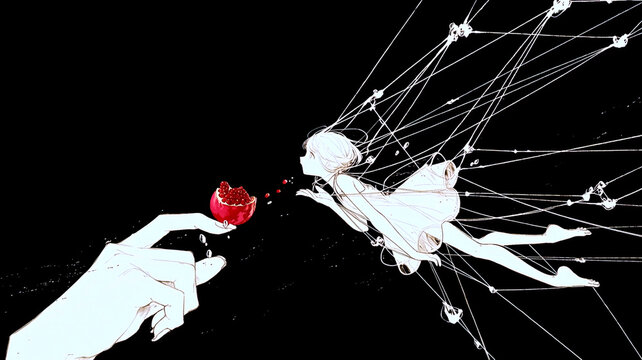 見えない束縛。女の子。水彩画。イラスト。アニメ風。