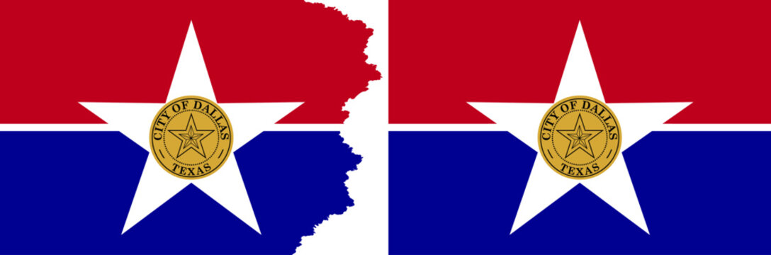 Dallas flags vector. Standard flag and with torn edges