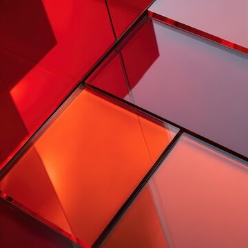 Abstract red and orange glass panel design