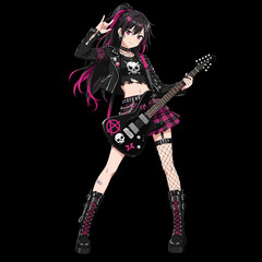 Fototapeta premium Anime Girl Punk Rocker with Electric Guitar Vector Illustration
