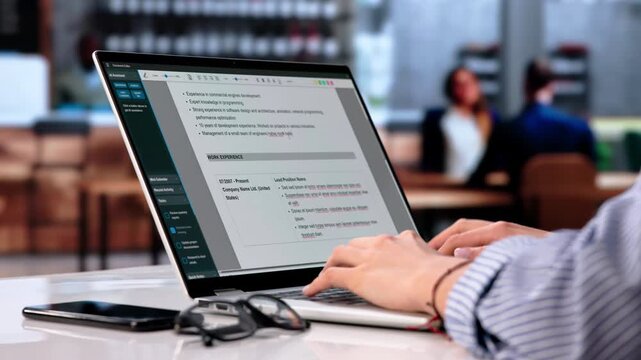 Woman Write Resume Document In Text Editor Program