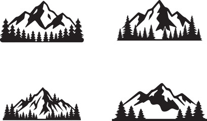 Fototapeta premium Minimal Mountain Silhouette Vector Set with Pine Forest Landscape, Nature Adventure Logo Bundle, Outdoor Wilderness Design Collection, Art & Illustration