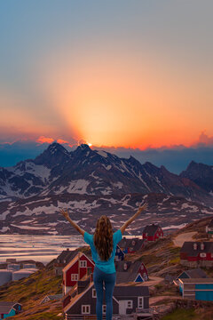 Picturesque village on coast of Greenland - Colorful houses in Tasiilaq, East Greenland