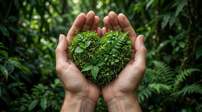 Hands Holding Green Heart Nature Conservation Concept