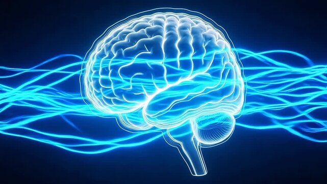 Human brain with glowing neural pathways