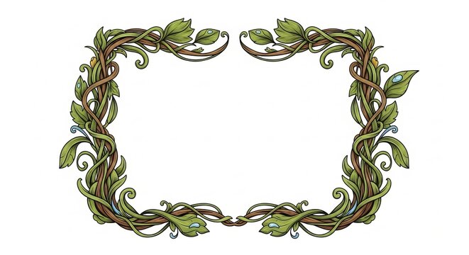 Intricate green vine and leaf decorative border frame with elegant swirls design
