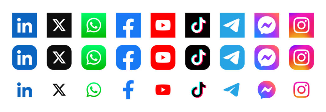 Facebook, instagram, x, youtube, pinterest, viber, whatsapp, telegram. Editorial vector 2026.