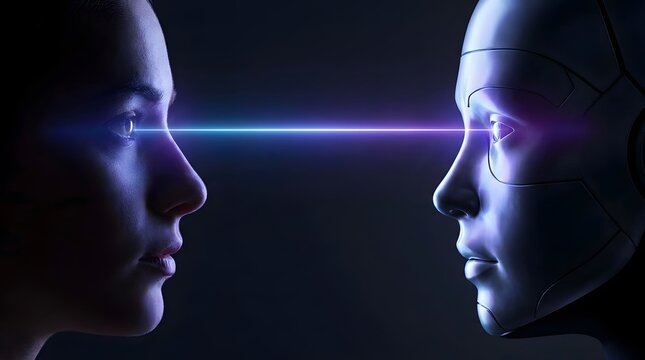 Human and Robot Face-off with Futuristic Laser Connection