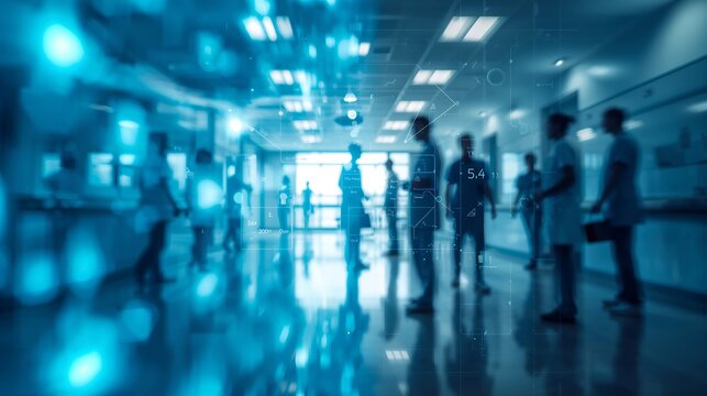 Generative Ai depiction of a busy modern hospital corridor