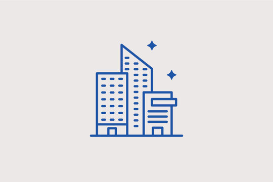 City skyscrapers line icon for urban architecture and real estate business. Professional vector illustration for metropolitan property listings and city development projects.
