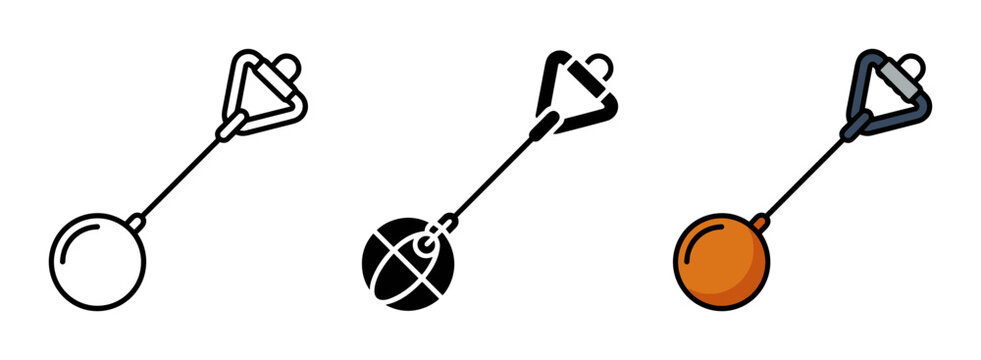 Hammer throw icon set for track and field athletics outline, solid and color styles, white background