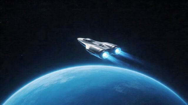 Spacecraft flying above planet