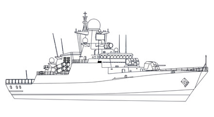 Fototapeta premium Military Warship Outline Vector - Naval Destroyer Silhouette