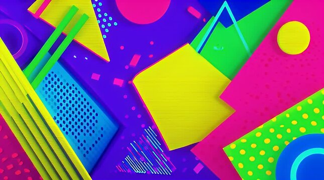 Retro 80s Memphis Style Geometric Shapes and Patterns Abstract Background Design