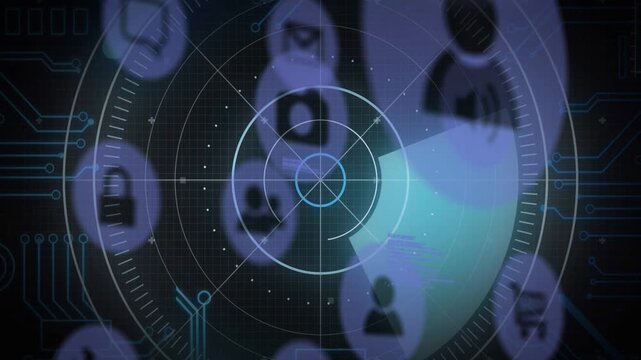 On dashboard load central radar HUD sweeping teal wedge, scanning badges and highlighting profiles
