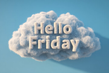 Fototapeta premium Cloud in the sky with a Hello Friday text. Happy Friday concept 