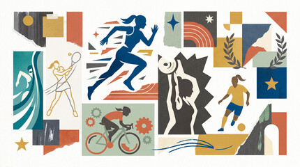 Fototapeta premium sports collage with female athletes competing in various in disciplines like running swimming tennis cycling weightlifting and soccer