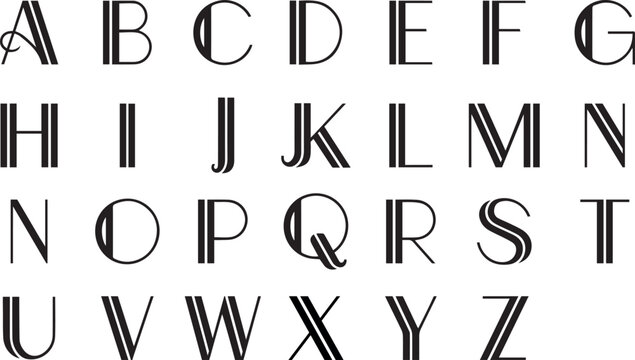 Retro uppercase letters geometric alphabet art deco typography set uppercase letters A to Z