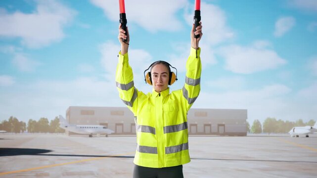 Airport Operations Manager Directs Ground Crew