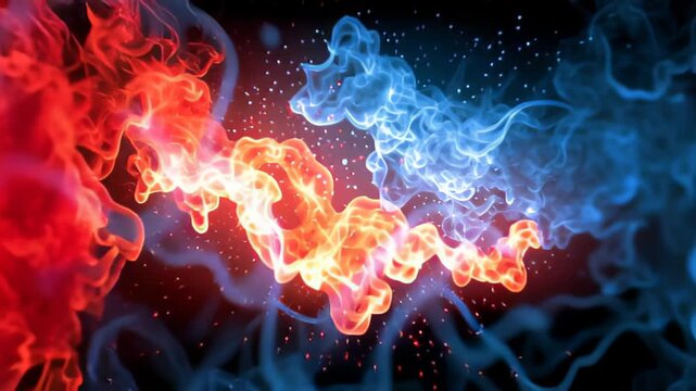 Fire and ice collide in a colorful display of energy and movement during an artistic performance