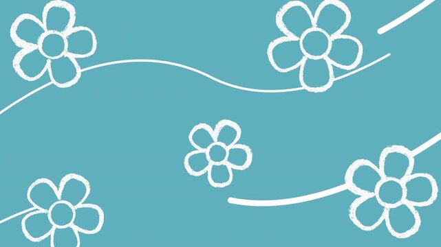Simple White Hand-Drawn Flowers on Blue Background